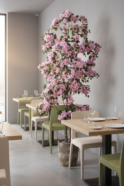 Bougainvillea D: Large Artificial Bougainvillea Tree with Light Pink Flowers and Planter