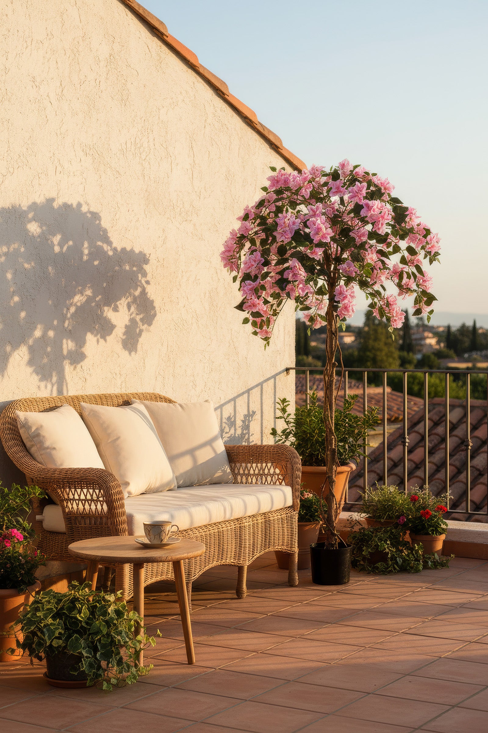Bougainvillea A: Tree with Light Pink Flowers and Vines