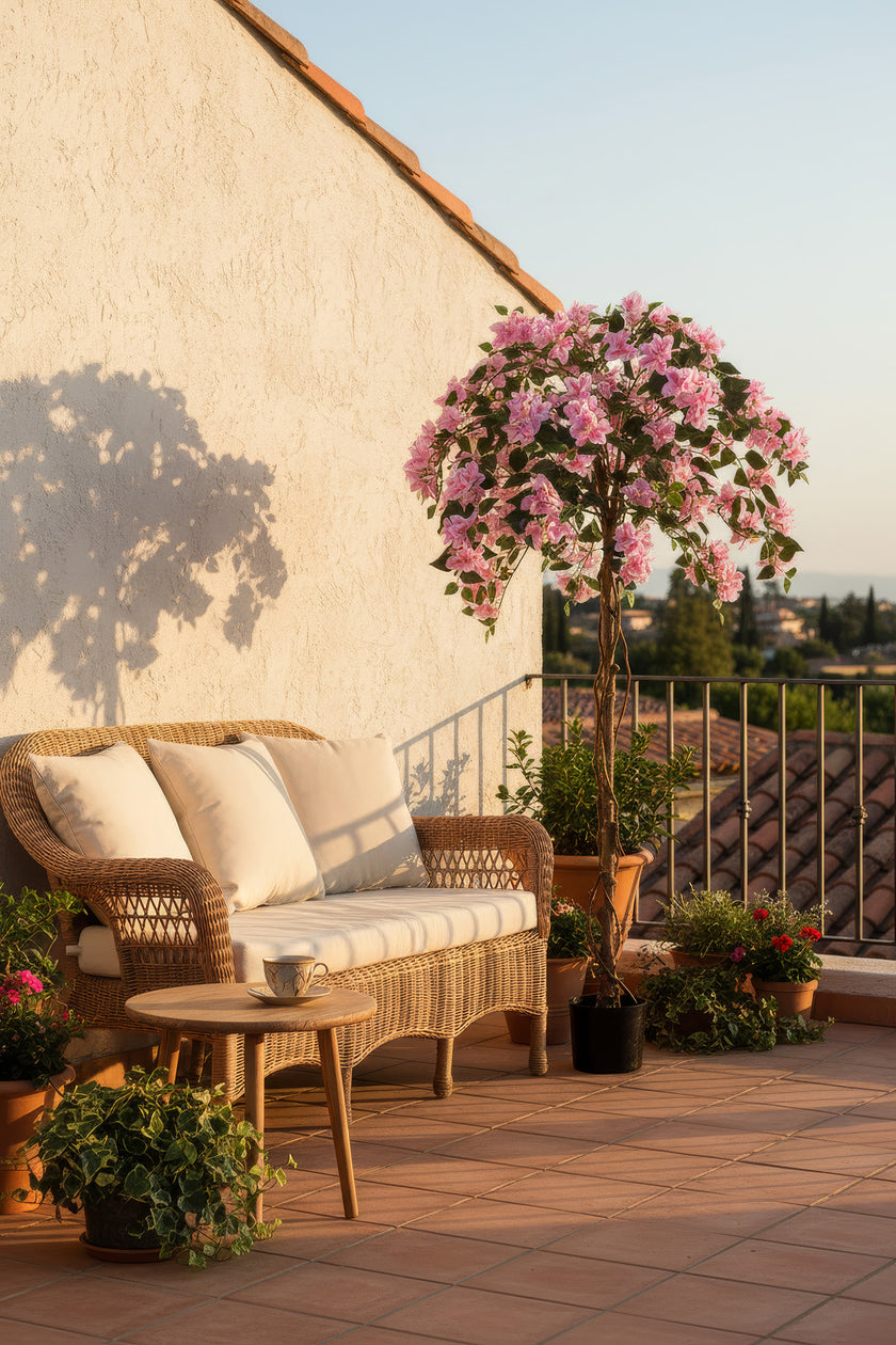 Bougainvillea A: Tree with Light Pink Flowers and Vines
