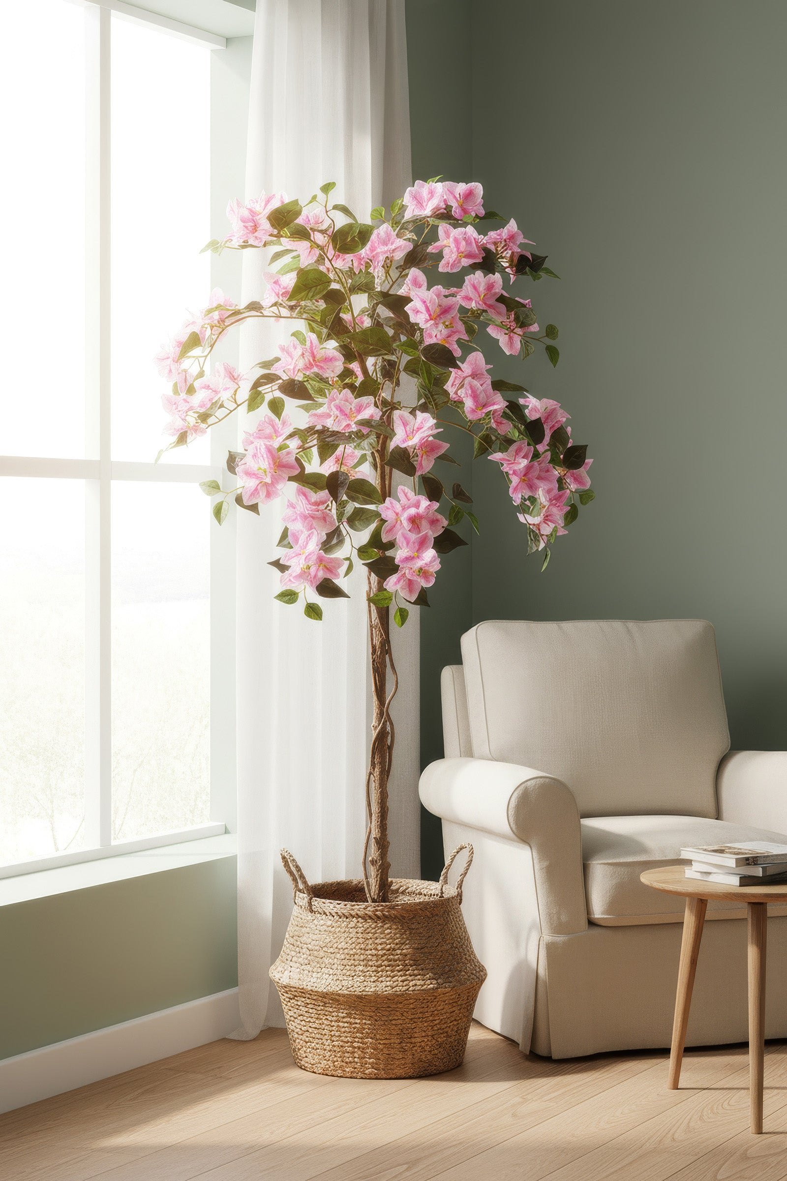 Bougainvillea A: Tree with Light Pink Flowers and Vines
