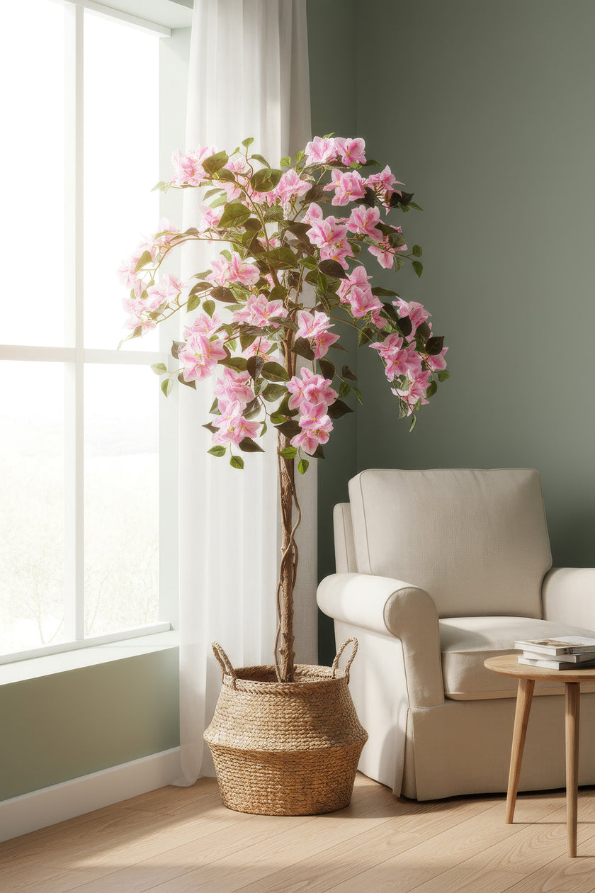 Bougainvillea A: Tree with Light Pink Flowers and Vines
