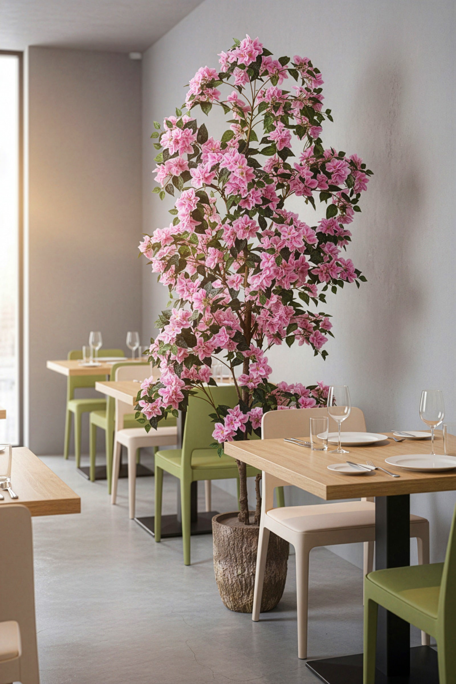 Bougainvillea D: Large Artificial Bougainvillea Tree with Light Pink Flowers and Planter