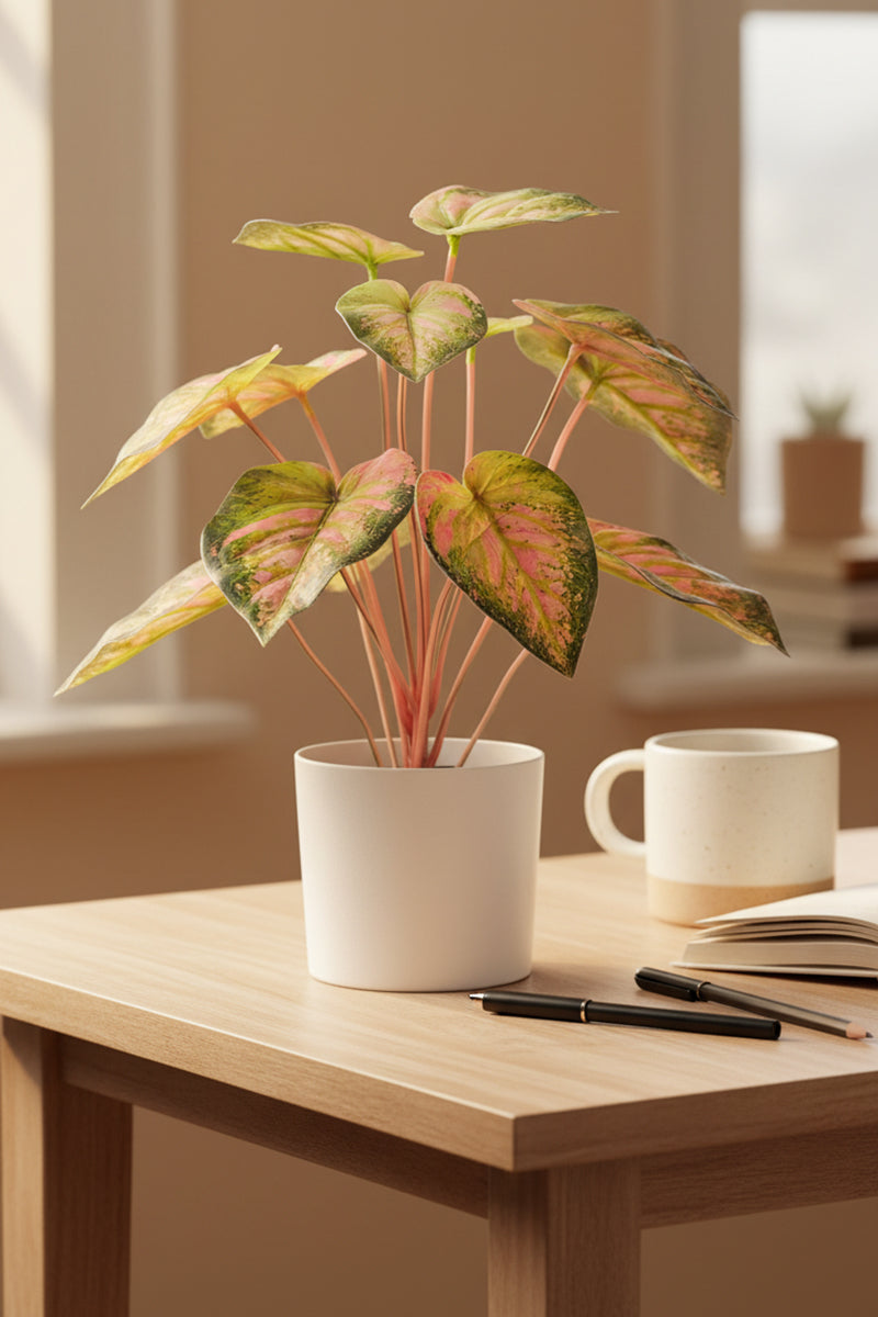 Artificial Pink & Green Caladium (Taro) Plant in Pot