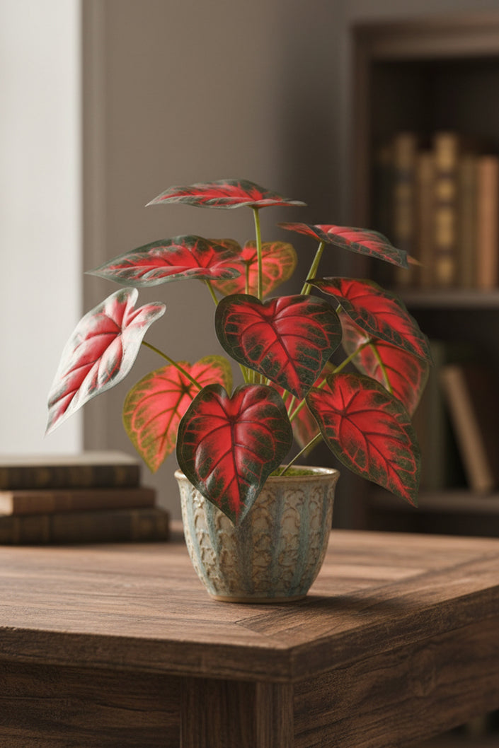 Artificial Red Taro Plant in Pot