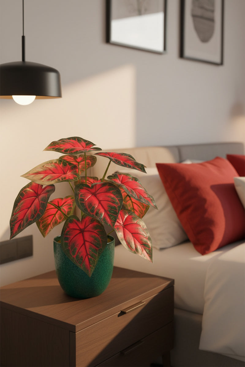 Artificial Red Taro Plant in Pot