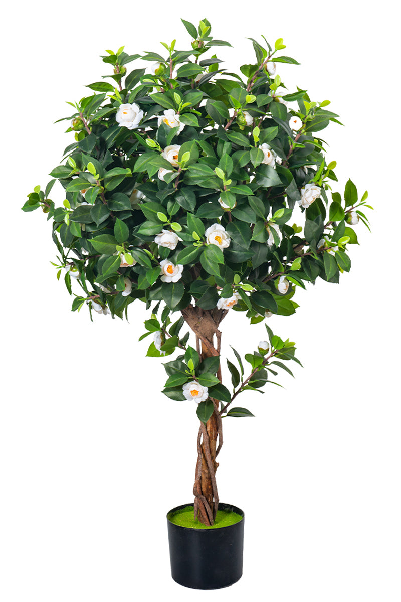 Artificial Camellia Tree with White Flowers and Realistic Trunk