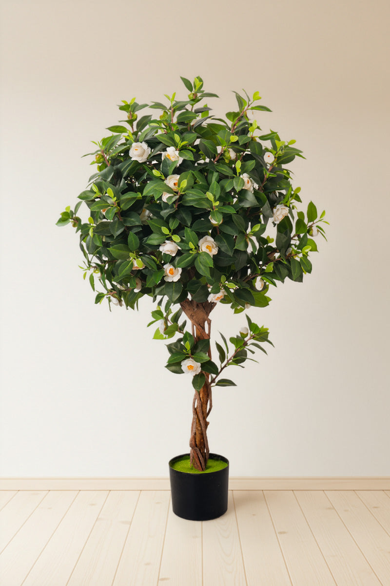 Artificial Camellia Tree with White Flowers and Realistic Trunk