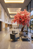 Cherry Blossom C: Large Artificial Cherry Blossom Tree with Coral Pink Flowers and Planter