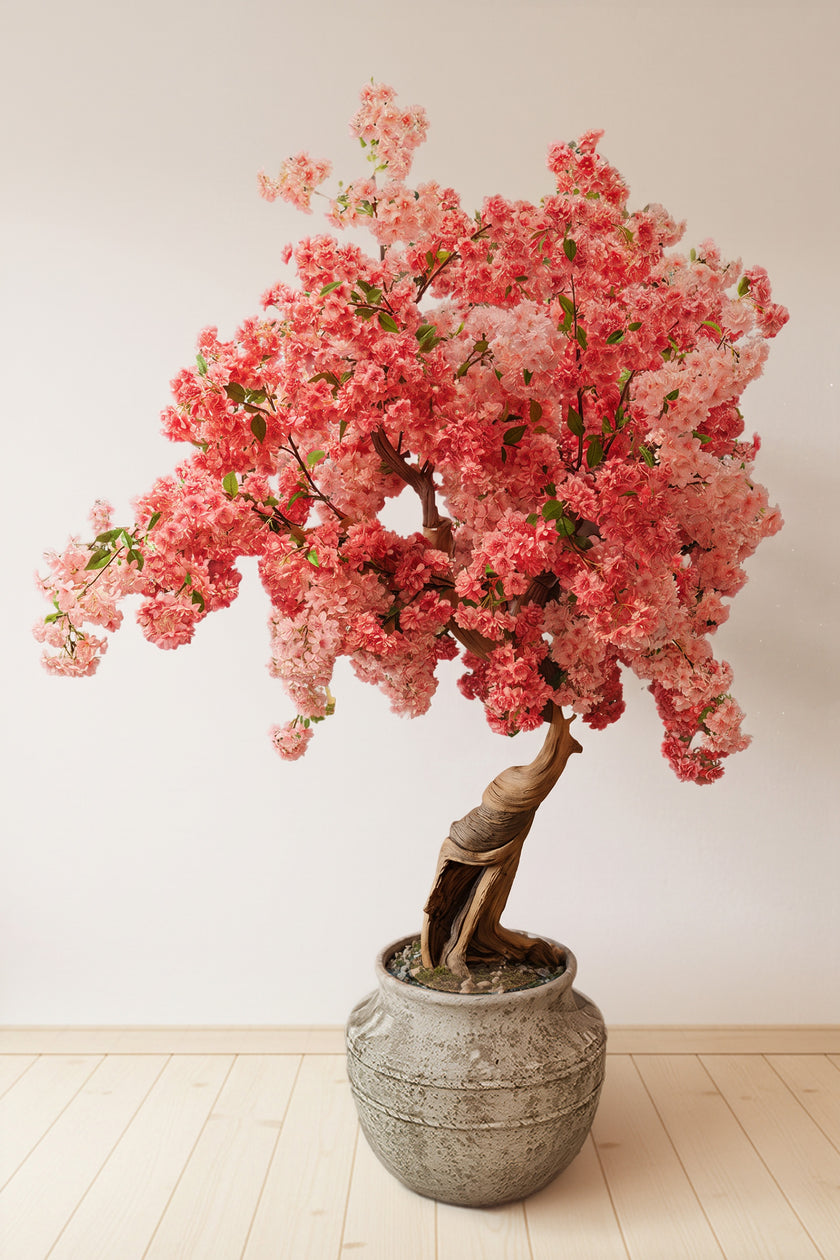Cherry Blossom C: Large Artificial Cherry Blossom Tree with Coral Pink Flowers and Planter