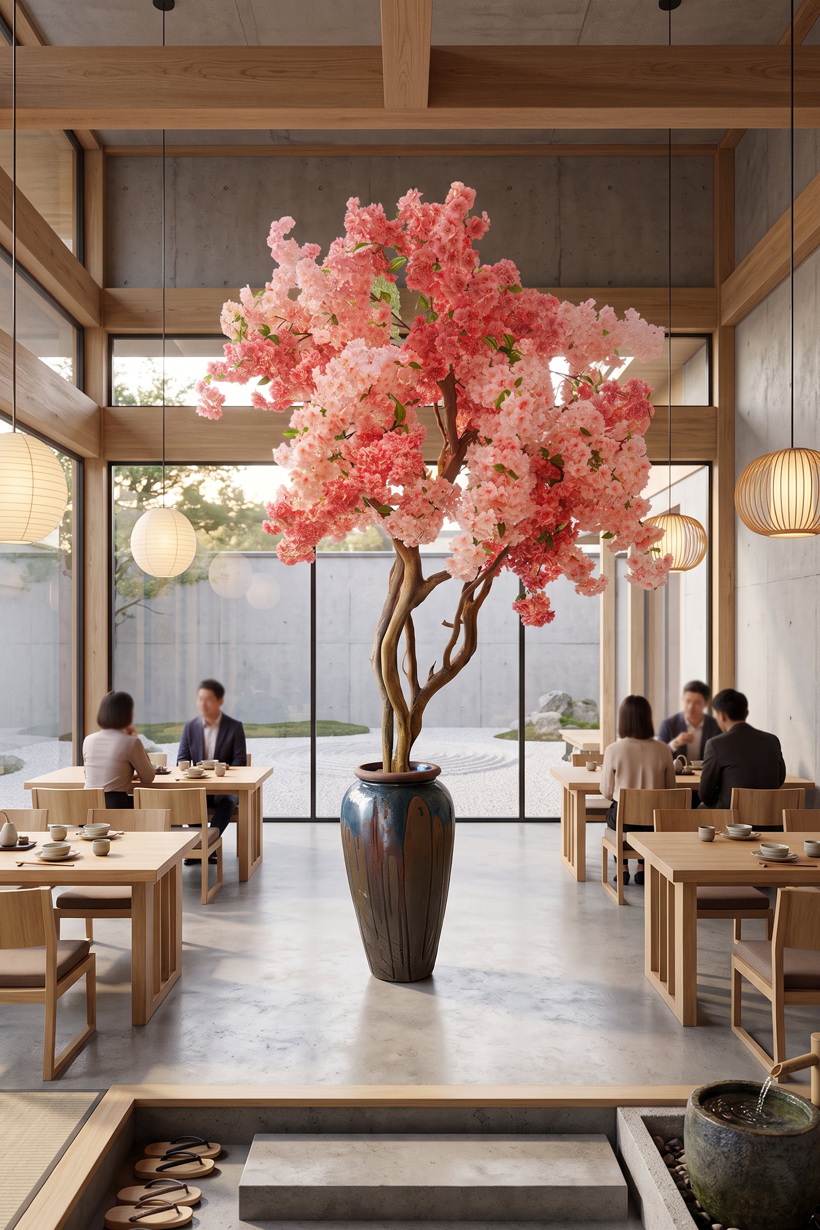 Cherry Blossom L: Large Artificial Cherry Blossom Tree with Blush Pink Flowers and Tall Planter