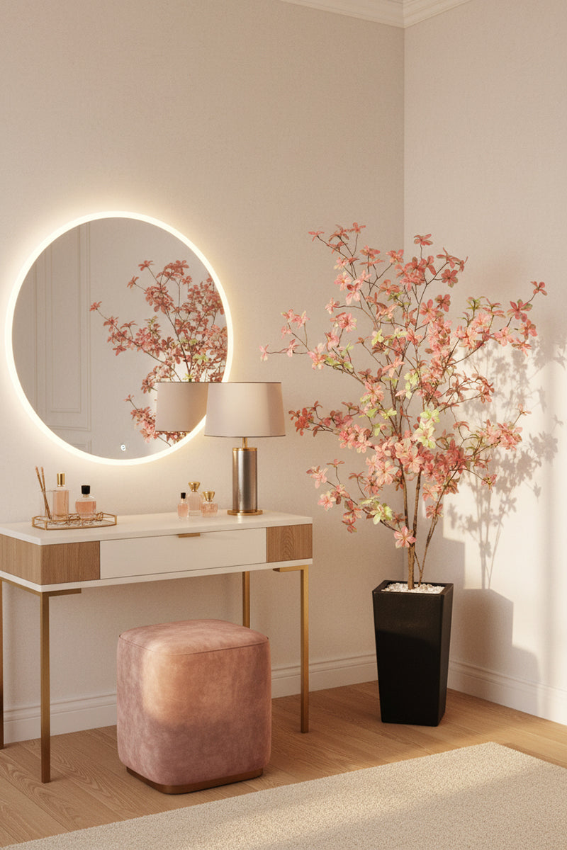 Enkianthus P: with Pink Leaves and Tall Black Planter