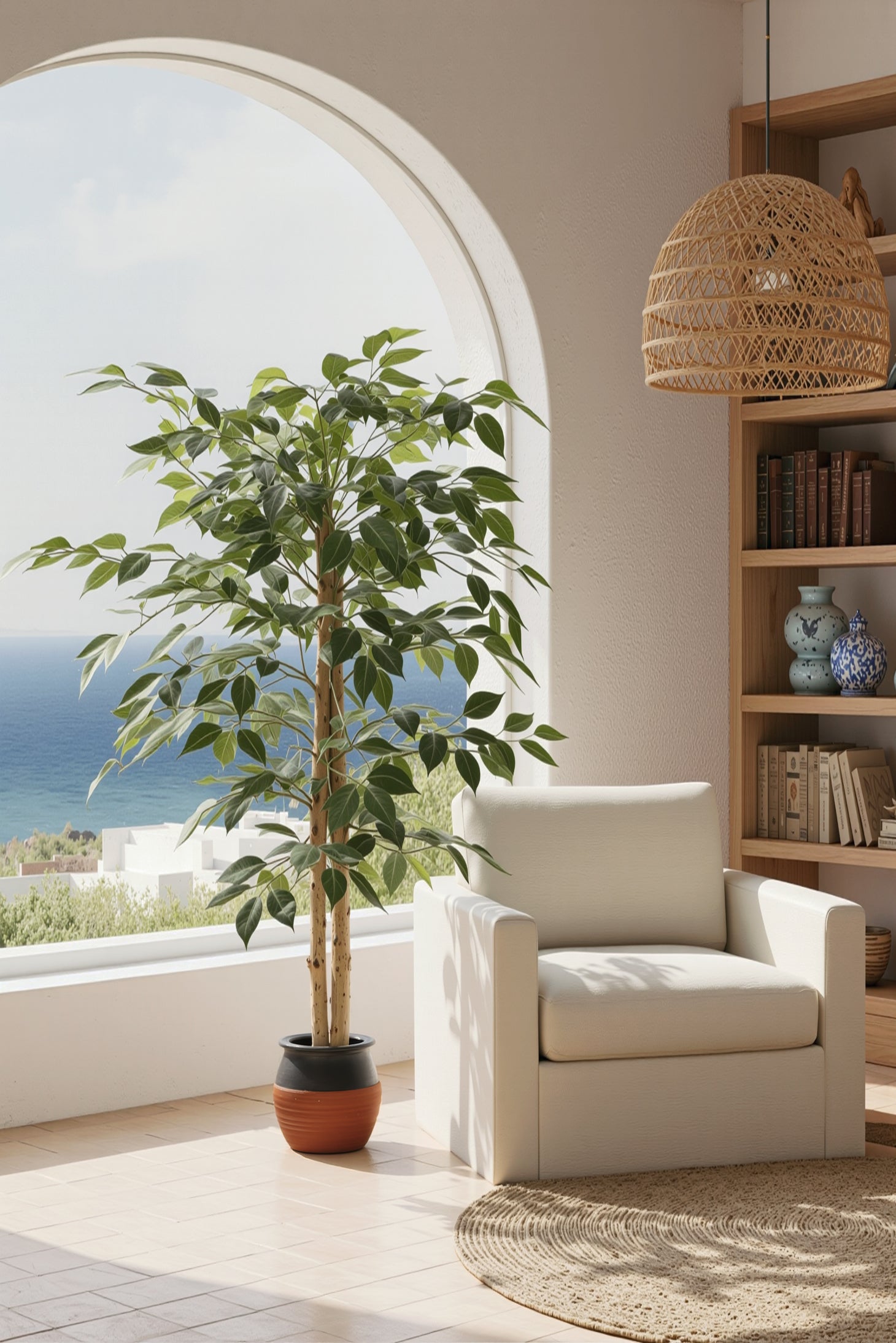 Ficus A: Kunst Ficusboom met Realistische Stam en Zijden Bladeren