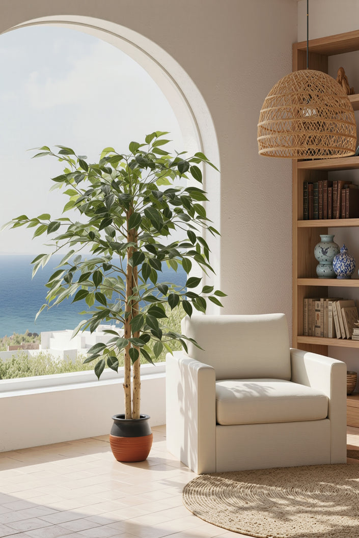 Ficus A: Artificial Ficus Tree with Realistic Trunk and Silk Leaves