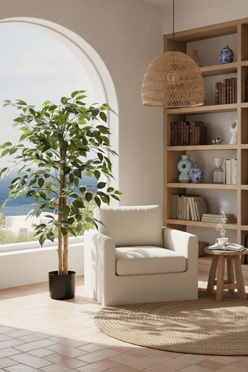Ficus A: Artificial Ficus Tree with Realistic Trunk and Silk Leaves