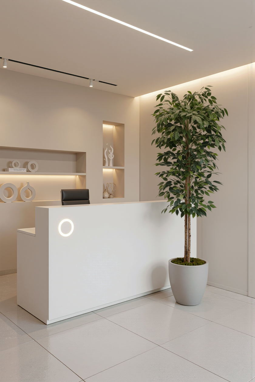 Ficus A: Kunst Ficusboom met Realistische Stam en Zijden Bladeren