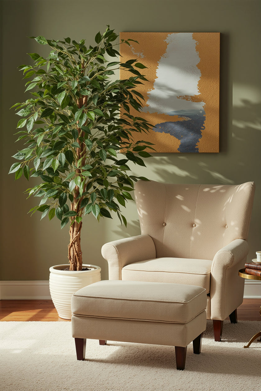 Ficus B: Artificial Ficus Tree with Cascading Vines and Silk Leaves