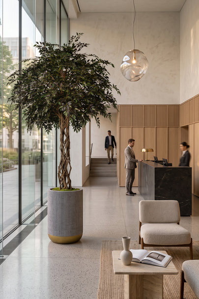 Ficus T: Tall Artificial Ficus Tree with Small‑Leaf Foliage and a Mature Trunk