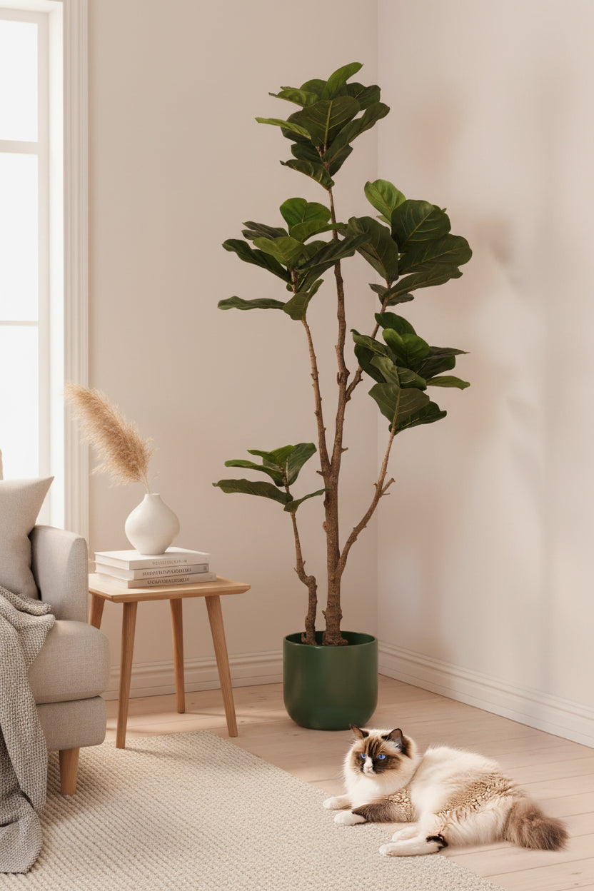 Fiddle K: Artificial Multi-Branch Fiddle Leaf Fig Tree with Thick Leaves