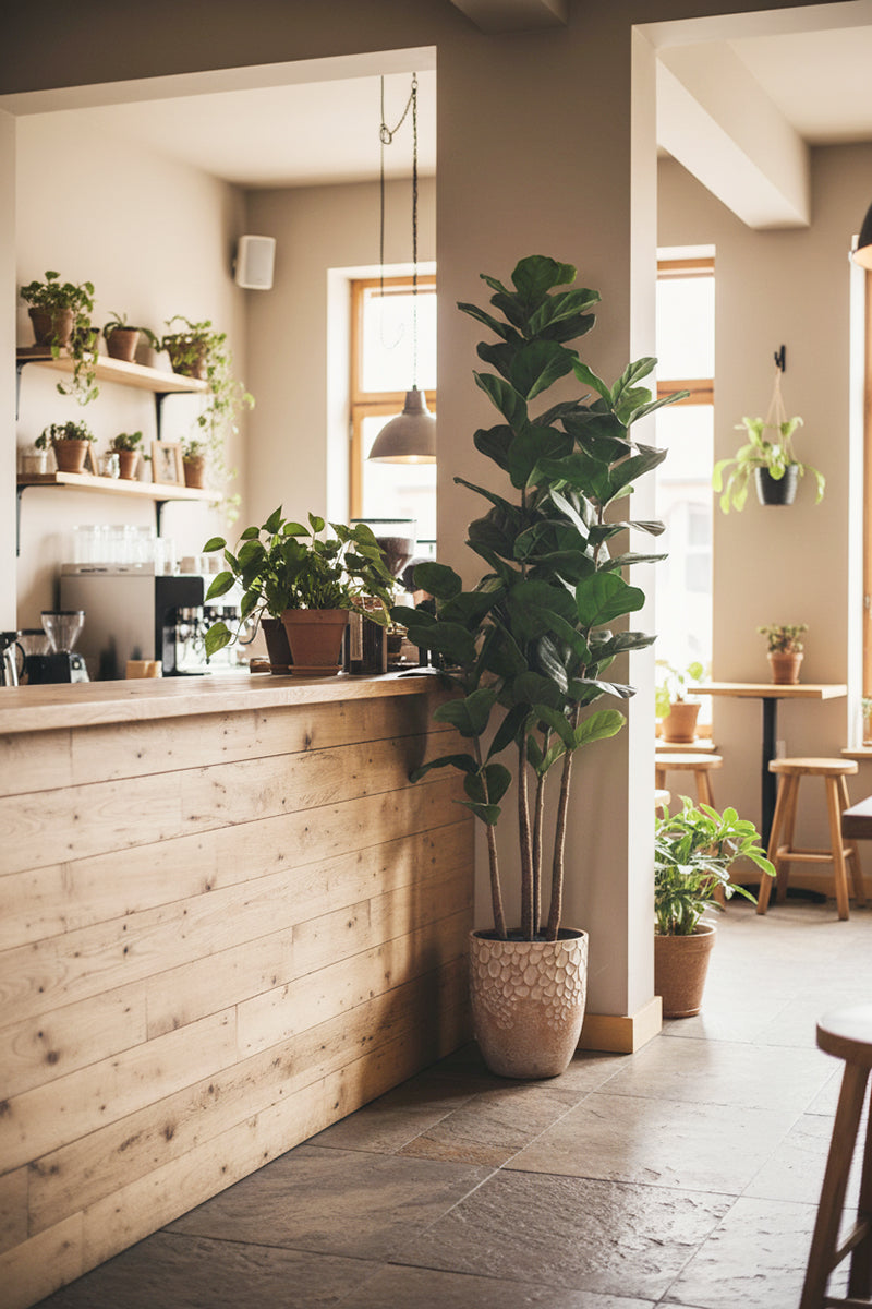 Fiddle M: Artificial Fiddle Leaf Fig Tree with Triple Trunks and Pot