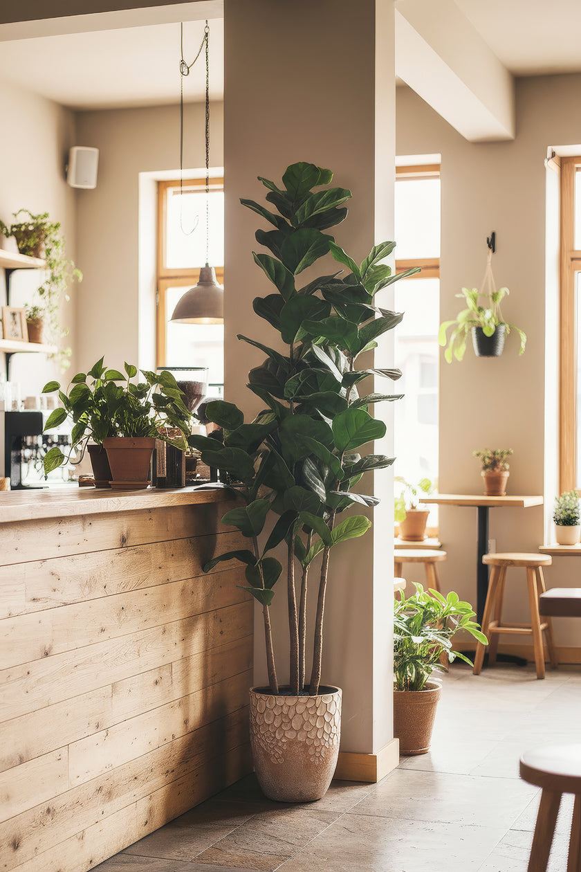 Fiddle M : Figuier artificiel Fiddle Leaf à trois troncs et pot