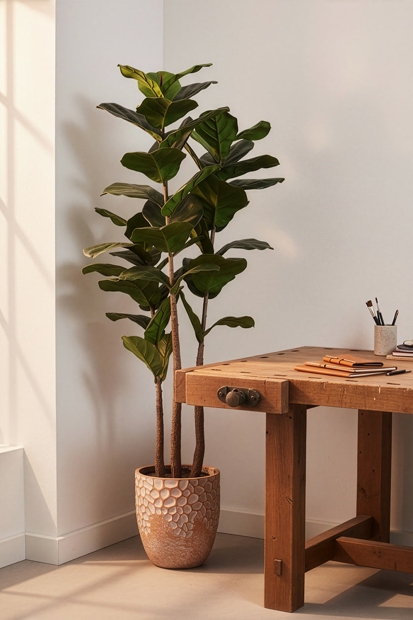 Fiddle M : Figuier artificiel Fiddle Leaf à trois troncs et pot