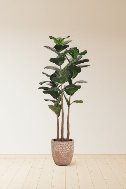 Fiddle M: Artificial Fiddle Leaf Fig Tree with Triple Trunks and Pot