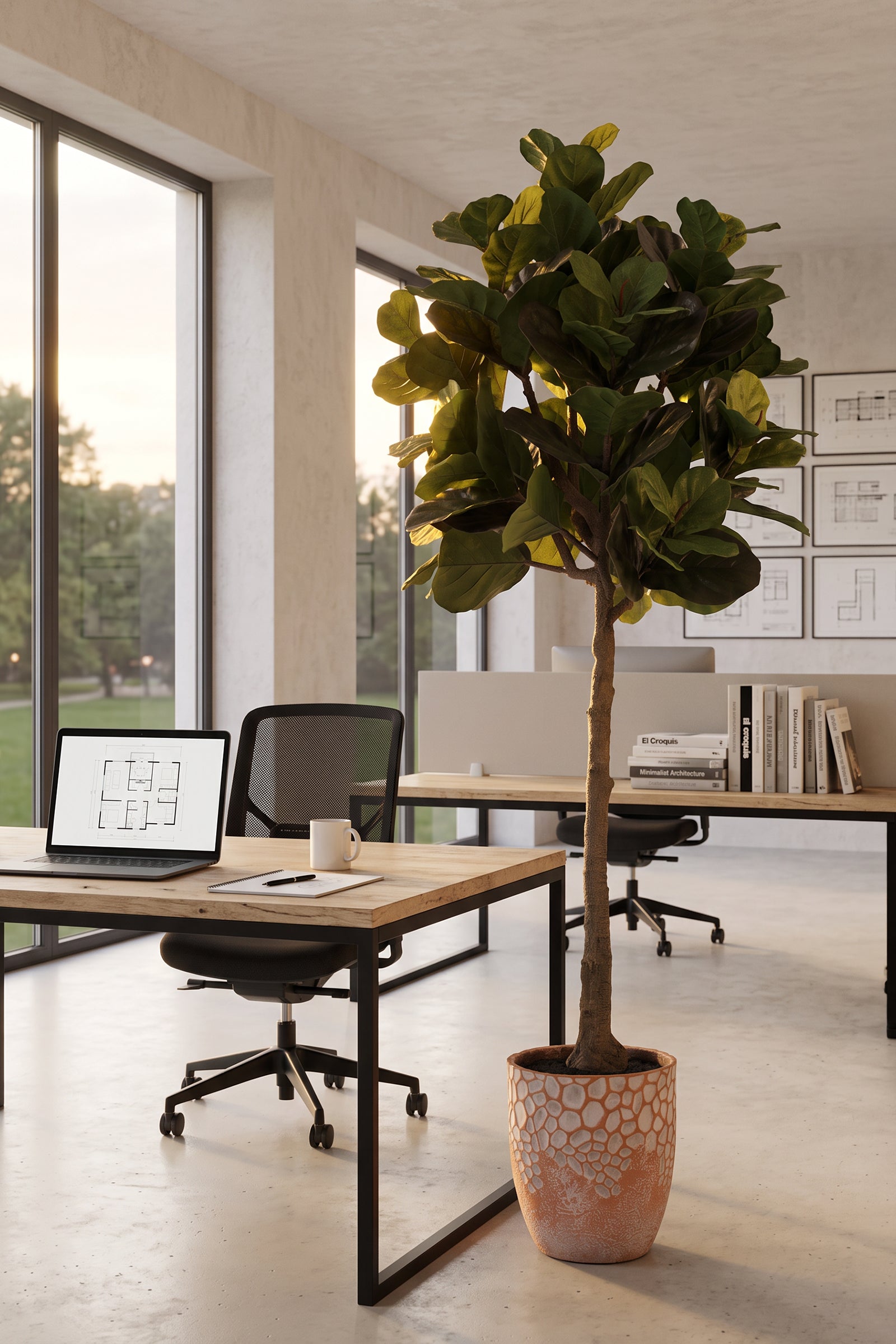 Fiddle N: Artificial Fiddle Leaf Fig Tree with a Mature Single Trunk