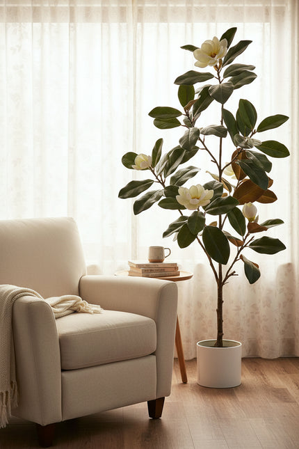 Magnolia A: with White Flowers and Real Touch Leaves