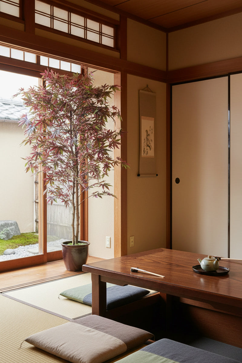Maple P: Artificial Japanese Green & Purple Maple Tree with Thick Trunks