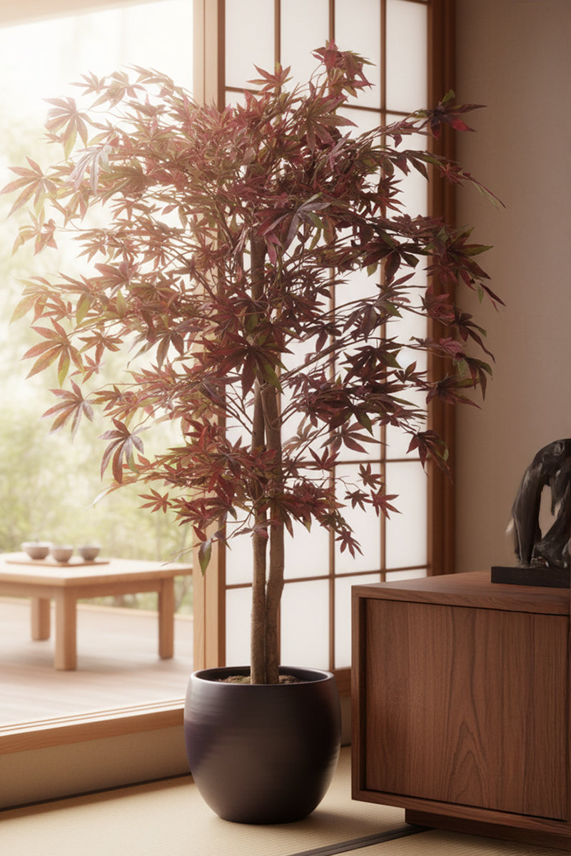 Maple P: Artificial Japanese Green & Purple Maple Tree with Thick Trunks