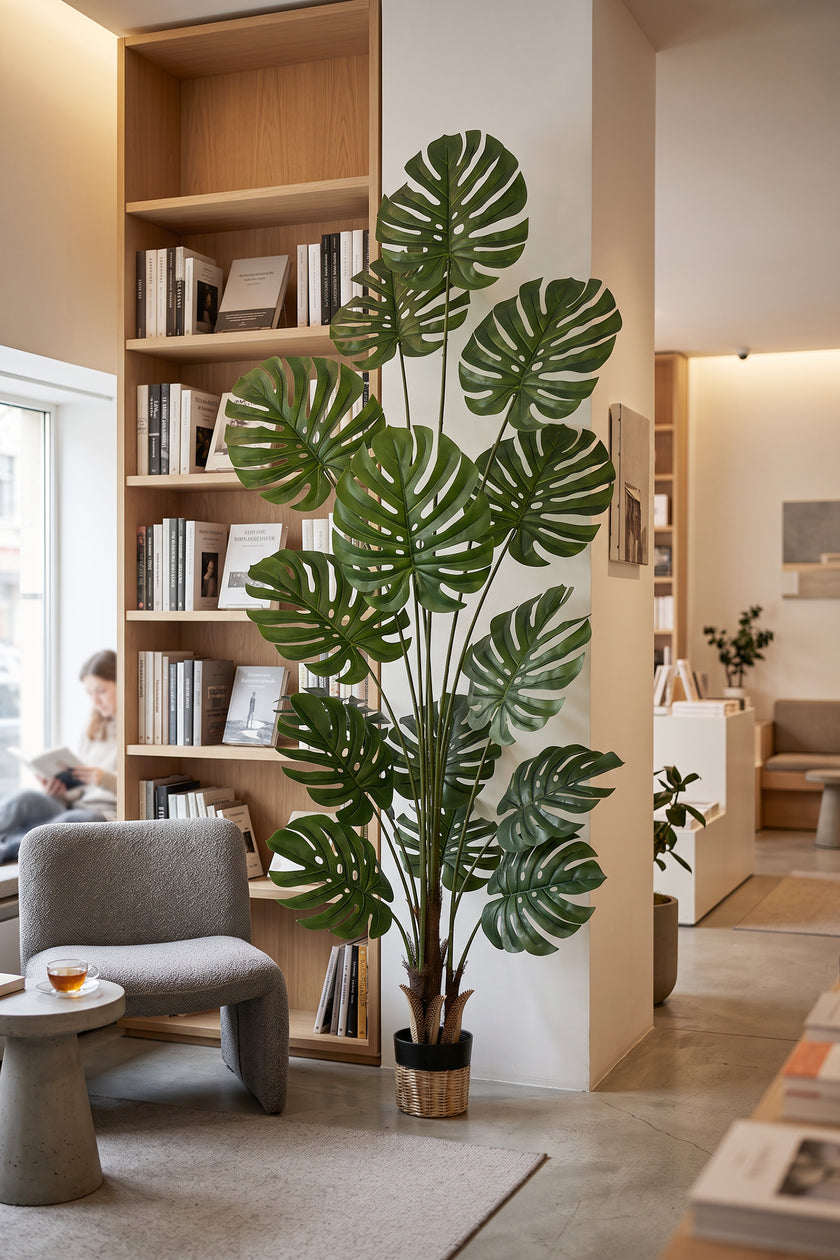 Monstera A: Artificial Monstera Deliciosa Plant with Palm‑Fiber Bases