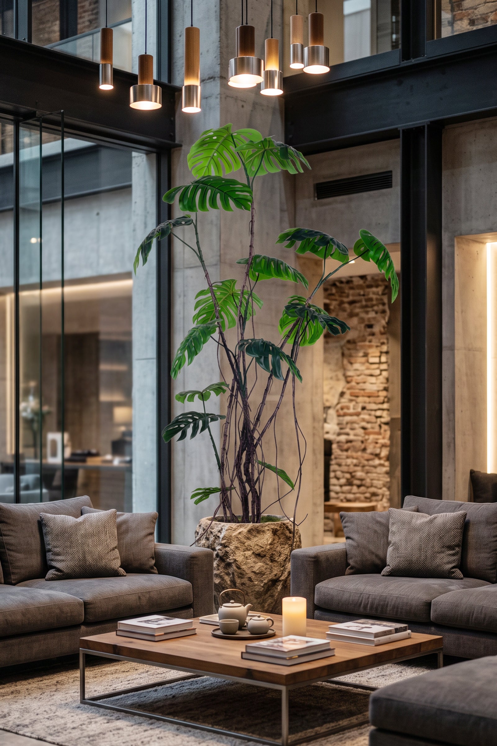 Monstera E: Artificial Monstera Deliciosa Plant with Natural Aerial‑Root Detailing
