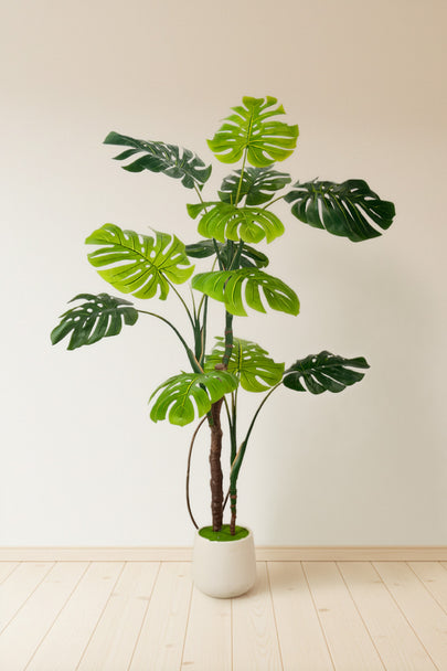 Monstera J: Artificial Monstera Deliciosa Plant with White Planter