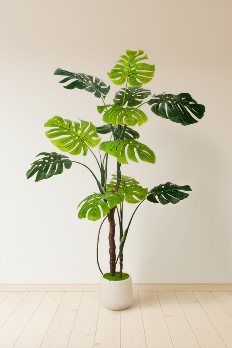 Monstera J: Artificial Monstera Deliciosa Plant with White Planter
