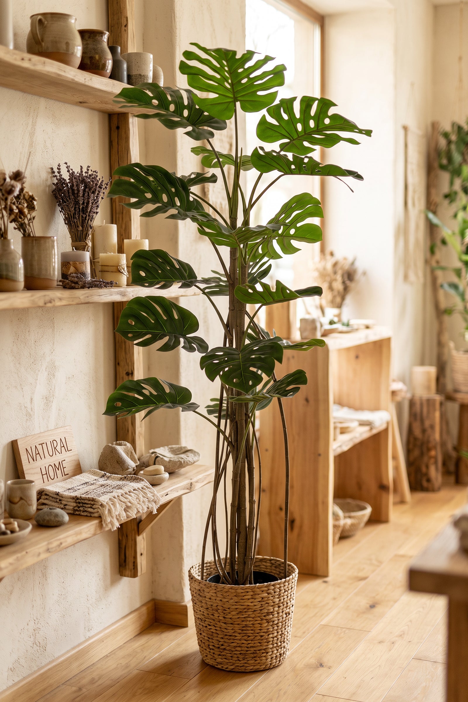 Monstera L: Artificial Monstera Deliciosa Plant with Mature Trunk and Aerial‑Roots