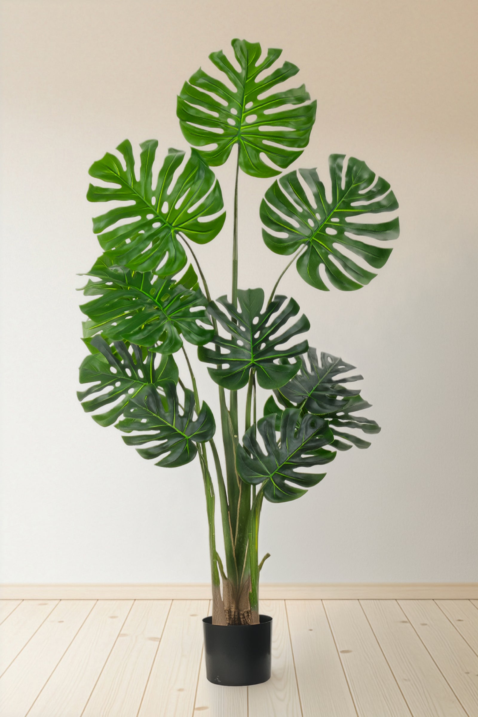 Monstera M: Artificial Monstera Deliciosa Plant with a Strong, Upright Green Trunk