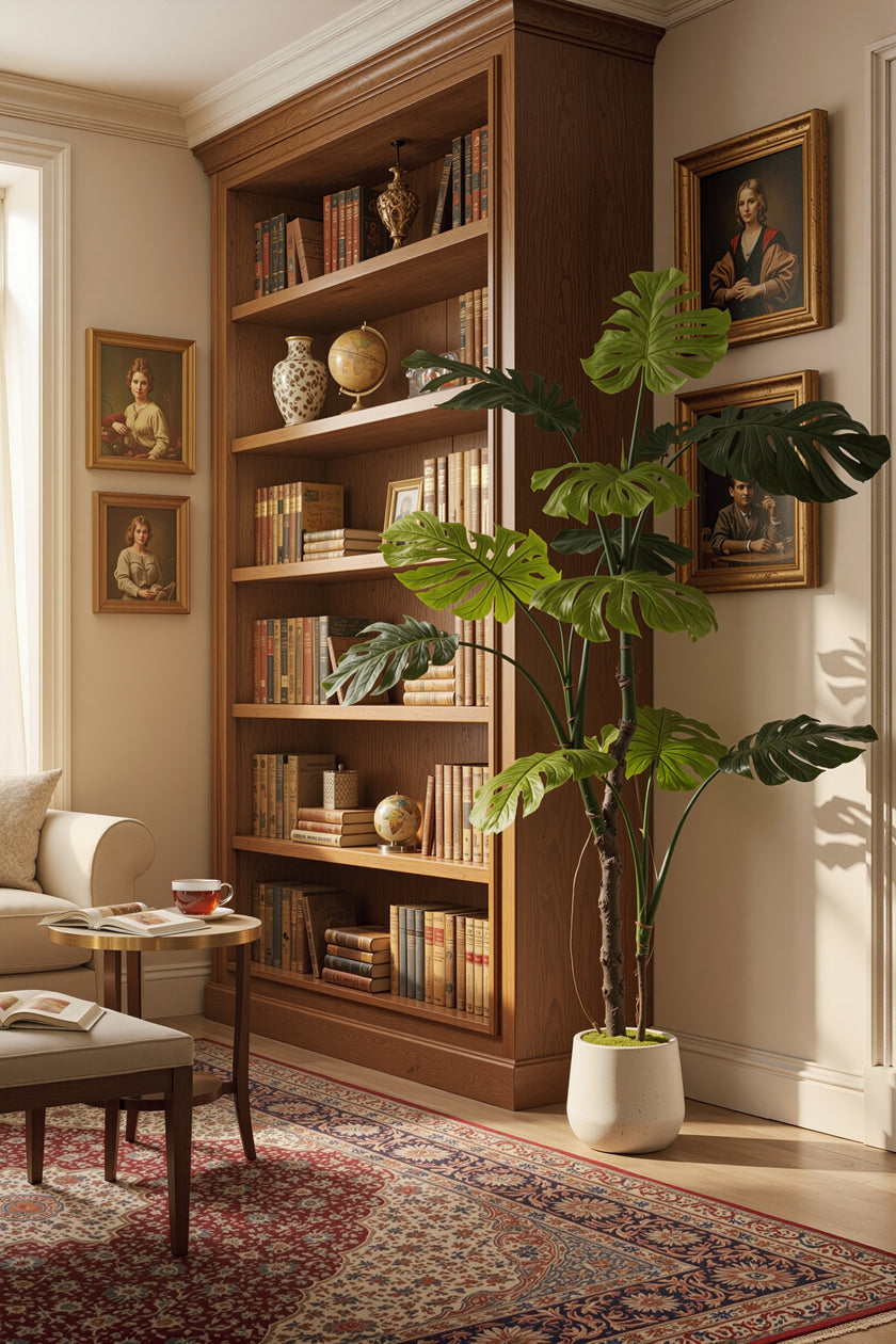 Monstera J: Artificial Monstera Deliciosa Plant with White Planter