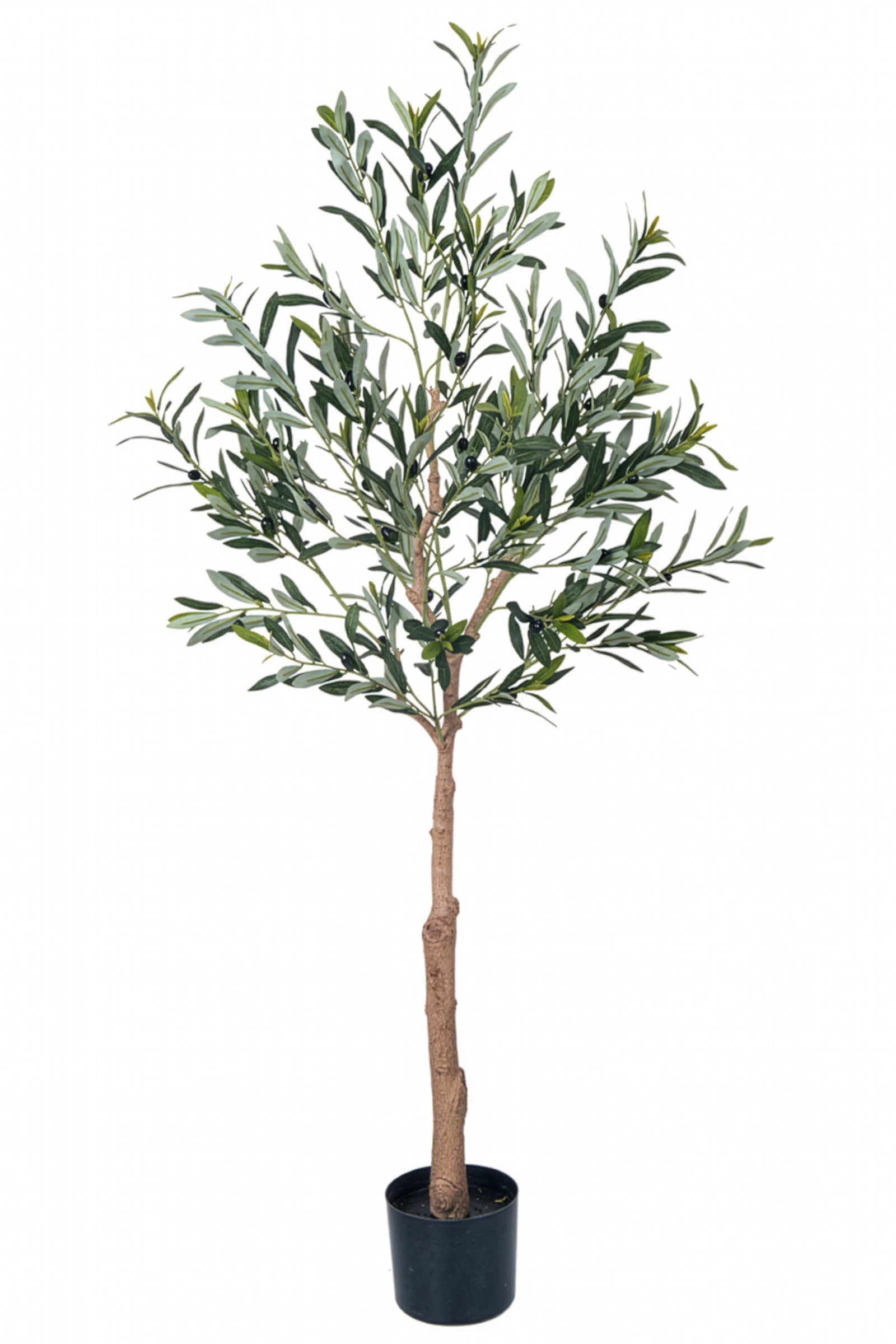 Olive E: Kunstmatige olijfboom met brede zijden bladeren en realistische olijven