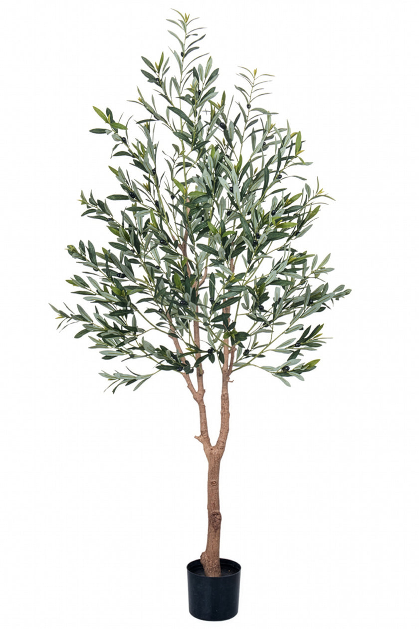 Olive E: Kunstmatige olijfboom met brede zijden bladeren en realistische olijven