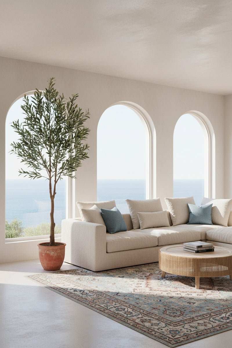 Olive E: Artificial Olive Tree with Silk Broad Leaves and Realistic Olives