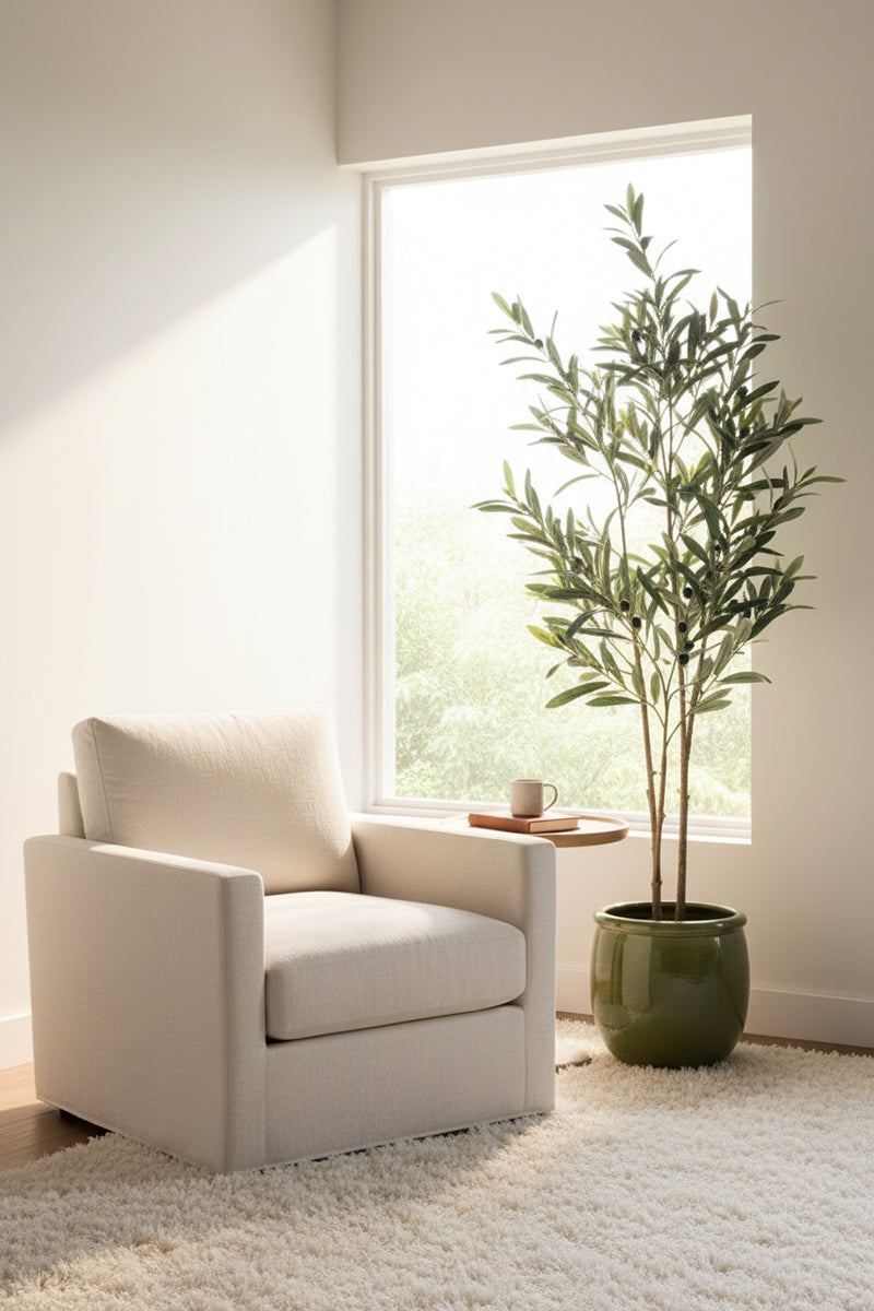Olive F: Artificial Arbequina Olive Tree with Multiple Branches and Fruits