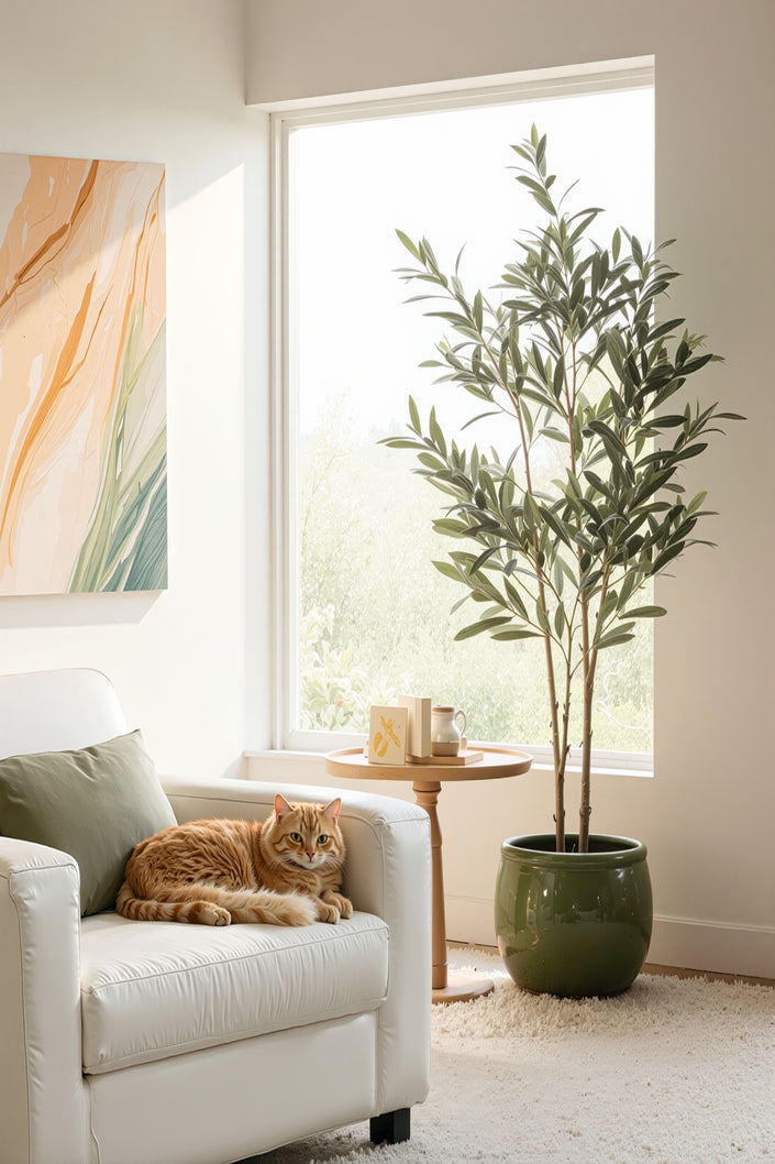 Olive F: Artificial Arbequina Olive Tree with Multiple Branches and Fruits