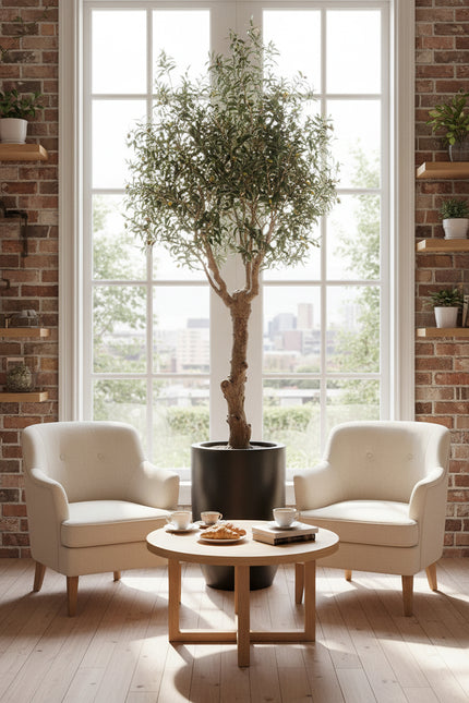 Olive H 2.5m: Large Artificial Mediterranean Olive Tree with Aged Trunk Texture