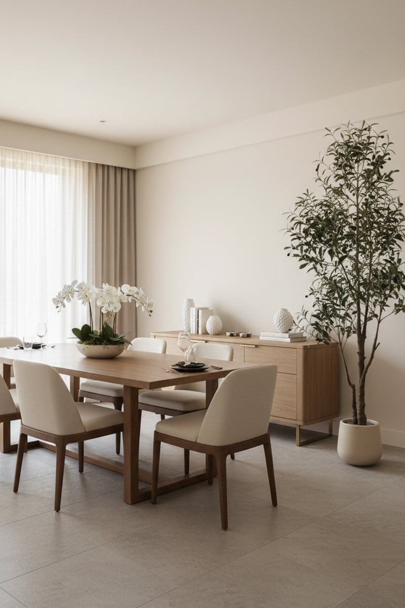 Olive I: Artificial Gaeta Olive Tree with Dual-Trunk Structure in A White Pot