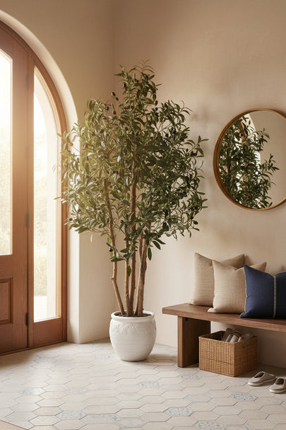 Olive J: Artificial Olive Tree with Multiple Natural-Style Trunks and Dense Foliage