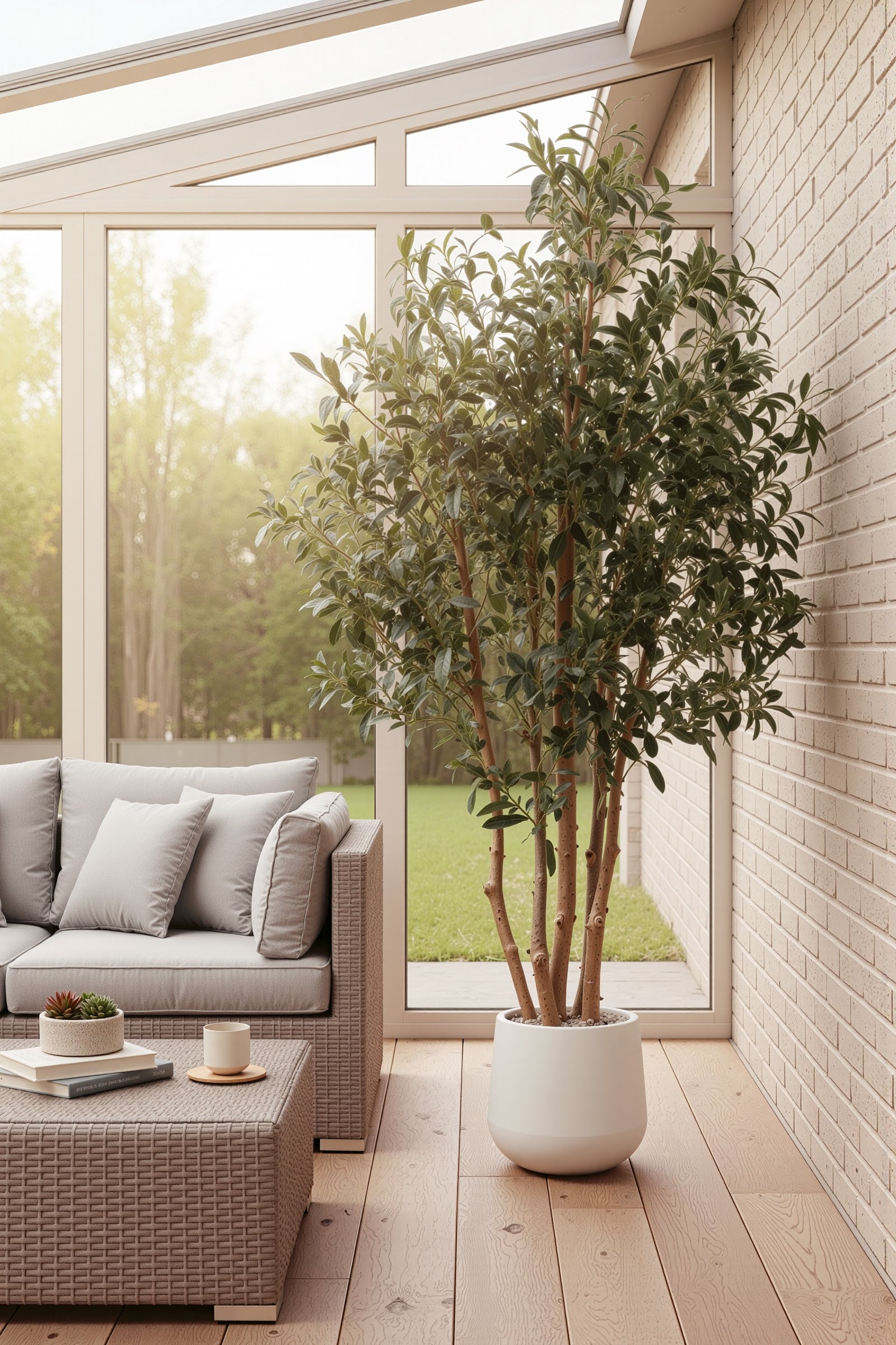 Olive J: Artificial Olive Tree with Multiple Natural-Style Trunks and Dense Foliage