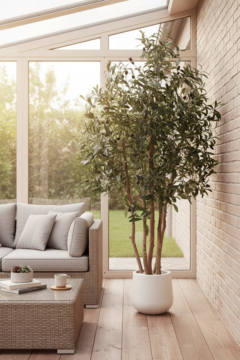 Olive J: Artificial Olive Tree with Multiple Natural-Style Trunks and Dense Foliage