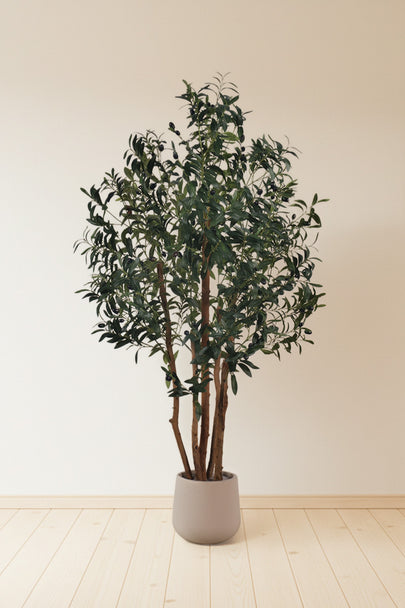 Olive J: Artificial Olive Tree with Multiple Natural-Style Trunks and Dense Foliage