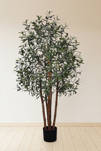 Olive J: Artificial Olive Tree with Multiple Natural-Style Trunks and Dense Foliage