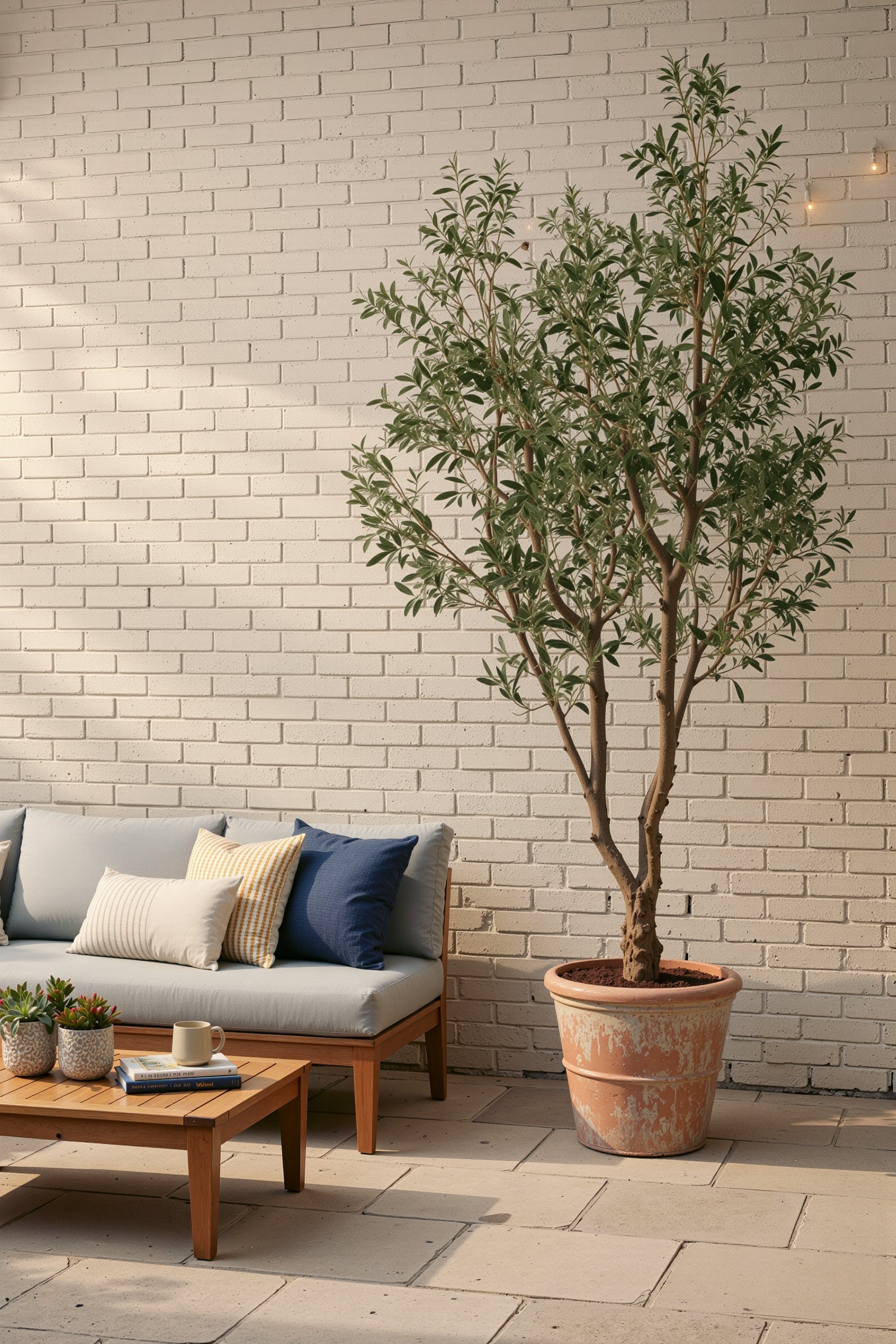 Olive K: Large Artificial Olive Tree with Four-Branch Structure and Textured Bark